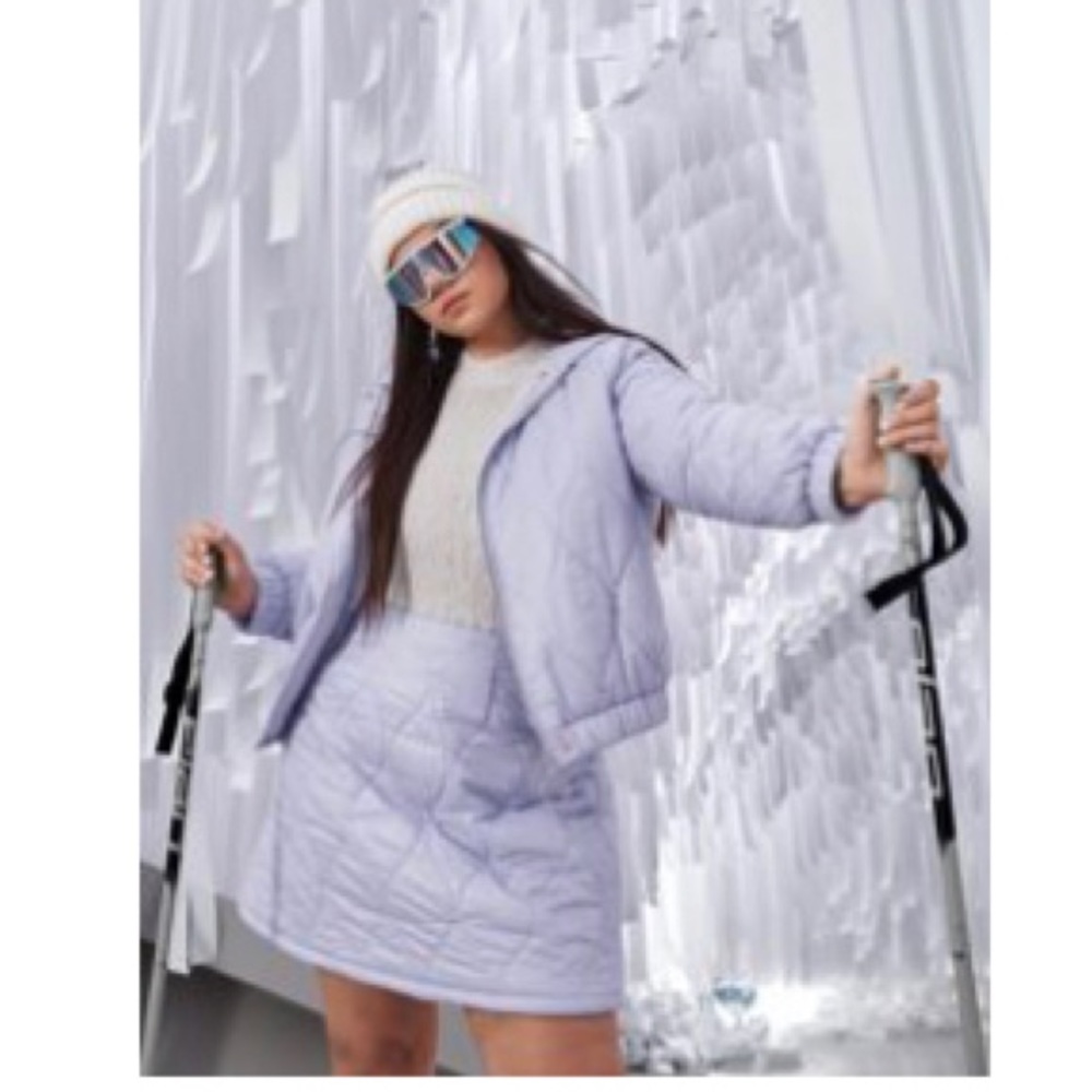 Light Purple Quilted Puffer Skirt and Jacket Set.